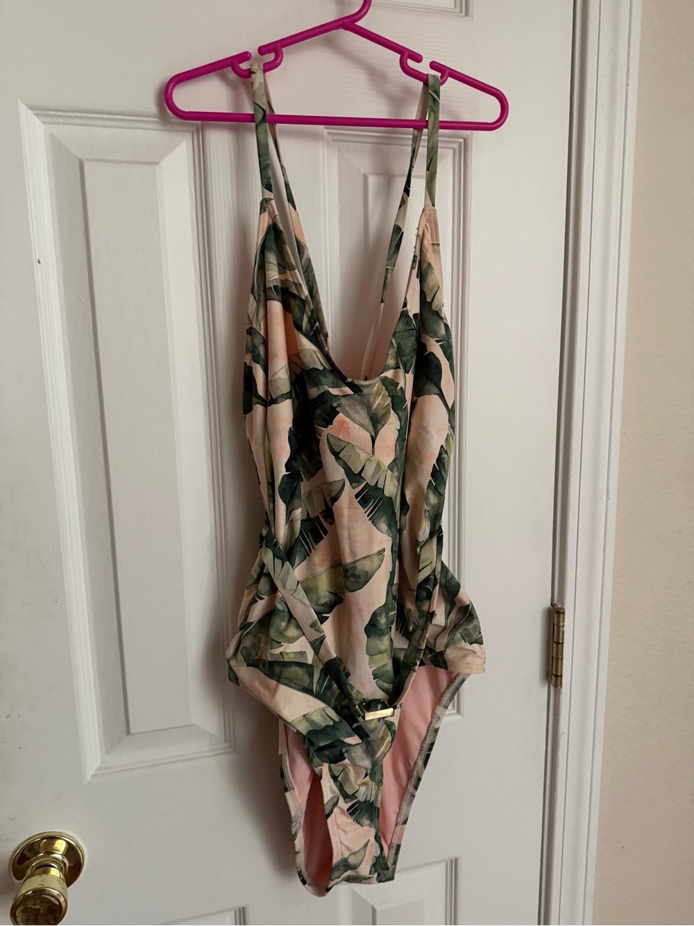 ANTONIO MELANI Pink and Green Palm-Print One-Piece Swimsuit